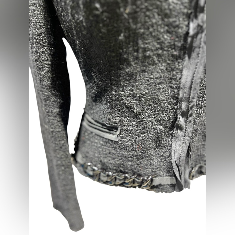 Prada - Black Tweed Chain Embellished Jacket Sz 42 - Picture 11 of 16